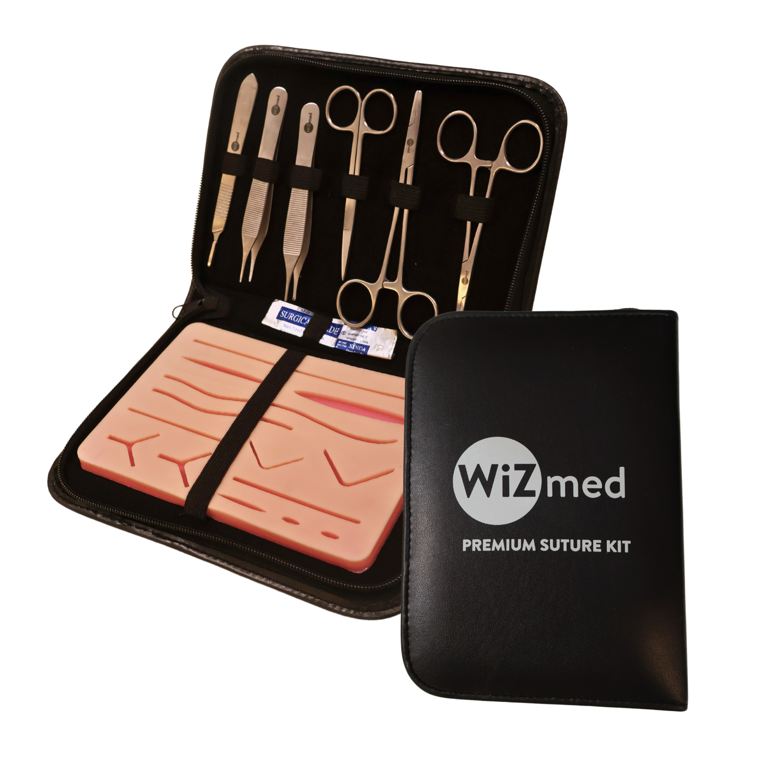 WiZmed Premium Suture Kit instruments and silicone practice pad