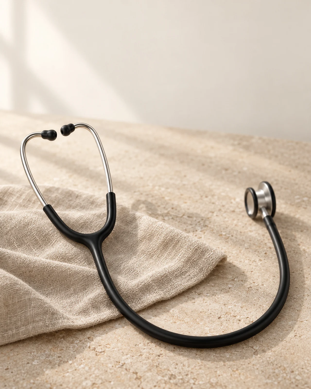 Littmann Classic III with black satin tubing on linen
