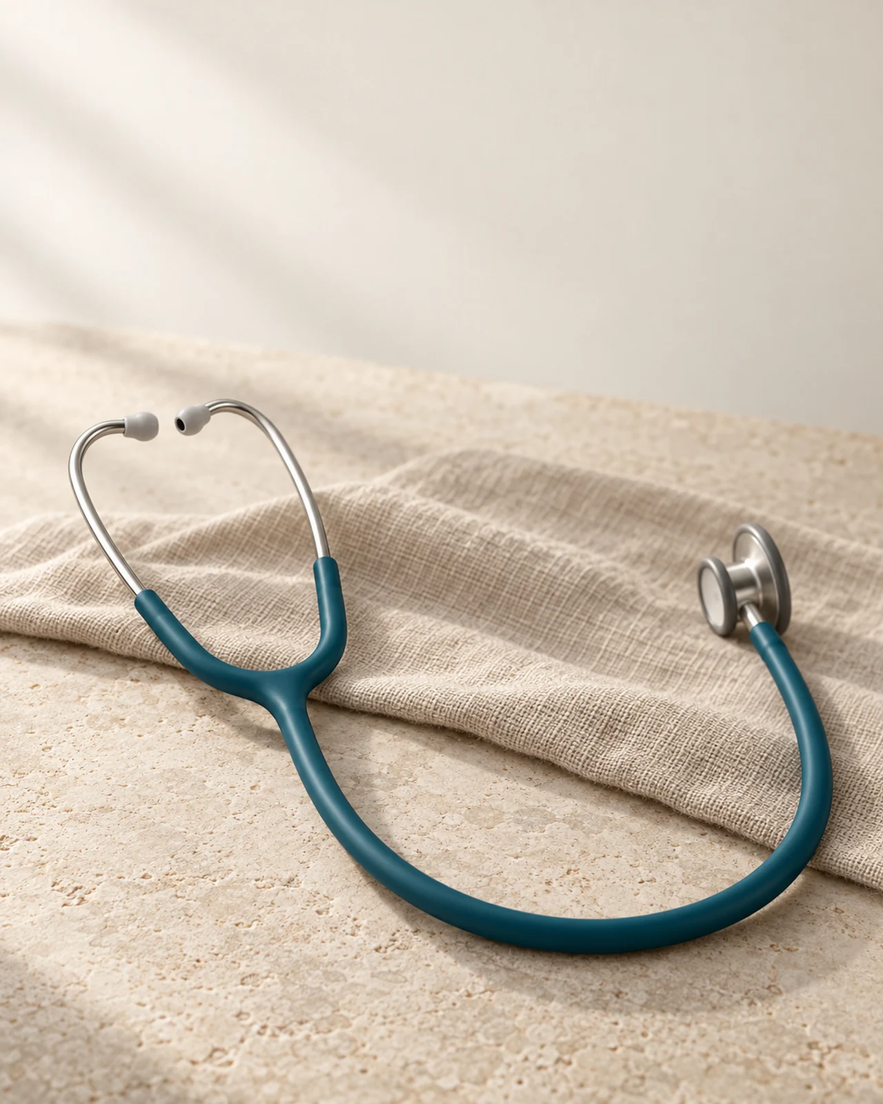 Littmann Classic III with caribbean blue satin tubing on linen